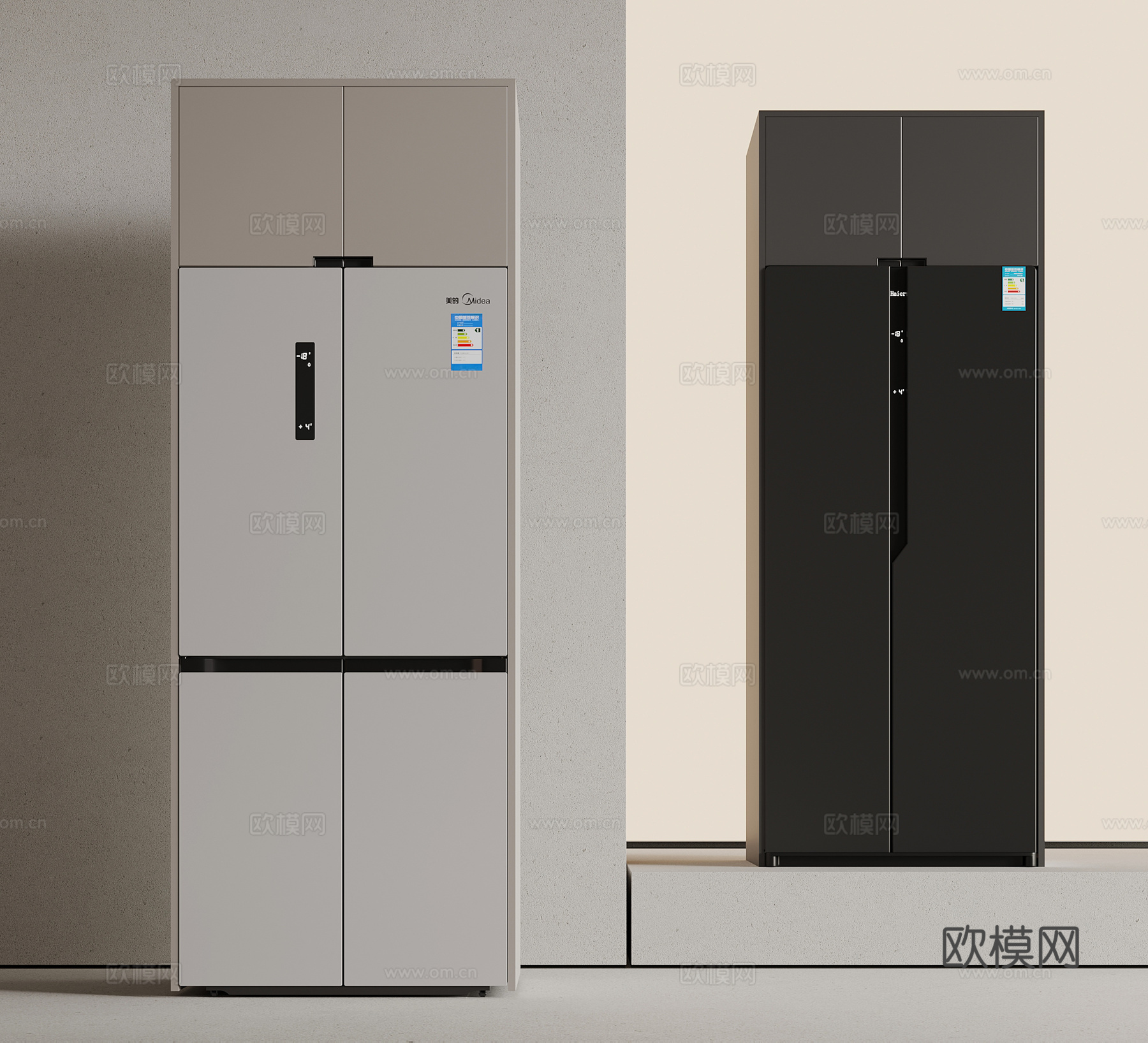 现代双开门冰箱su模型