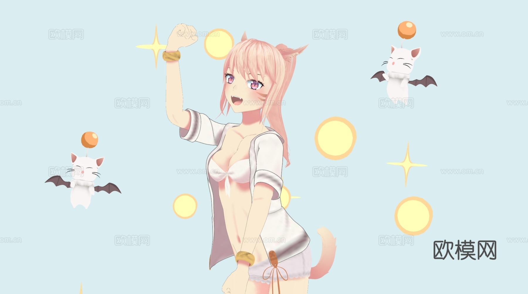 虚拟人物 二次元美少女 动漫美女 柔情猫娘 可爱女孩3d模型