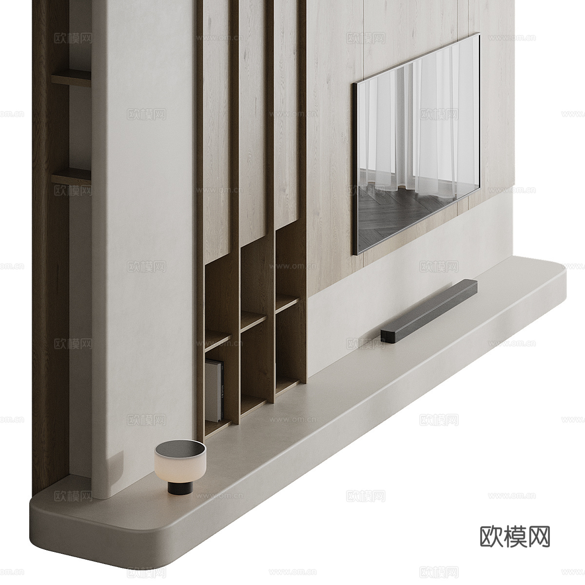 现代侘寂电视背景墙3d模型