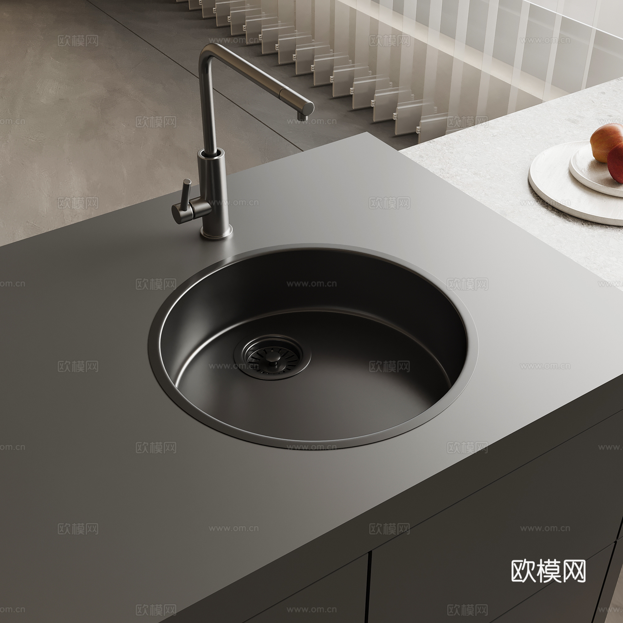 水槽 现代不锈钢水槽 厨房洗手池 台下盆 水龙头 洗菜盆 嵌3d模型