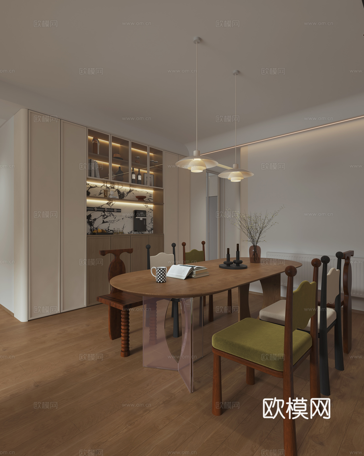 奶油风客餐厅3d模型