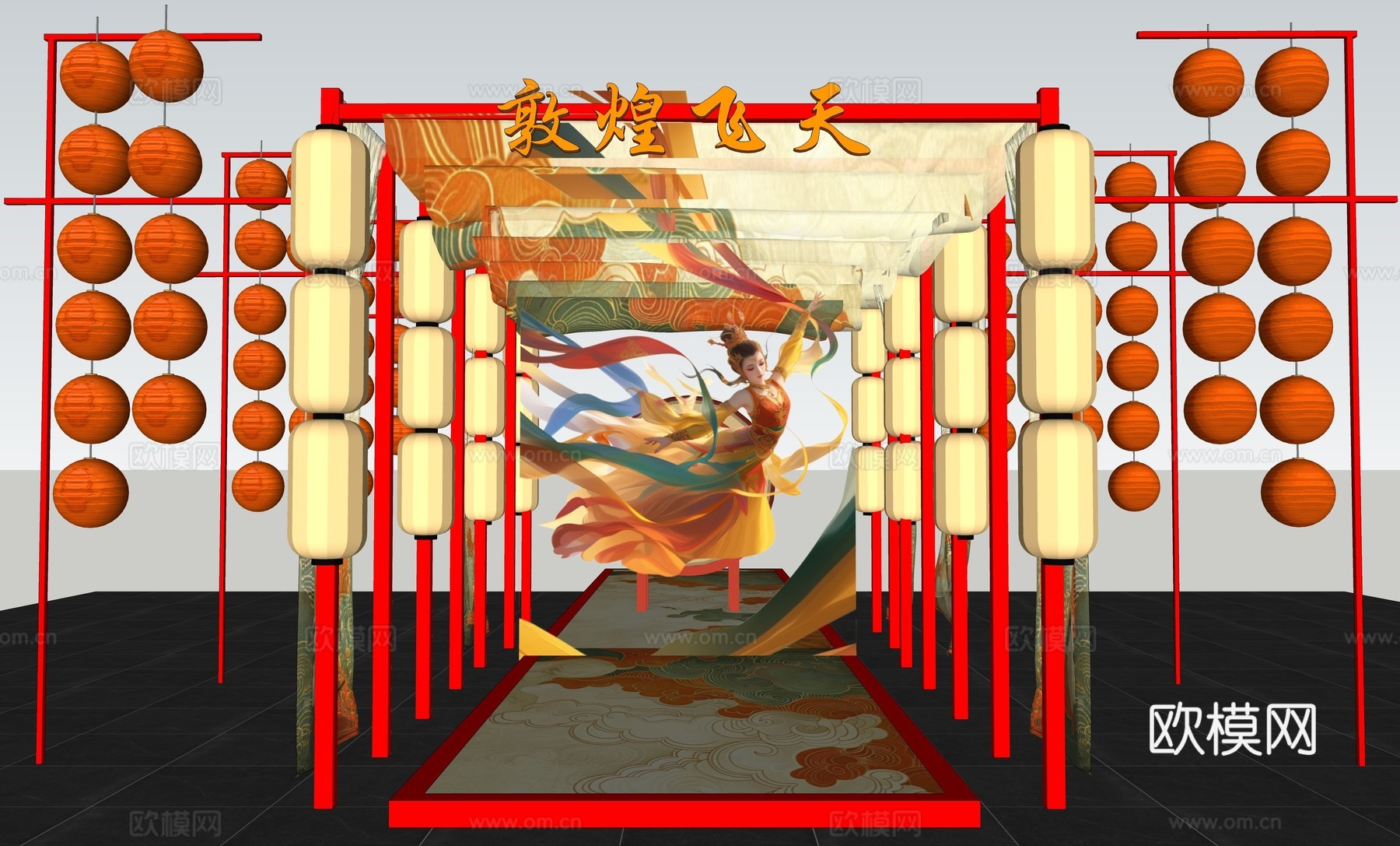 古风灯笼纱帘隔断su模型