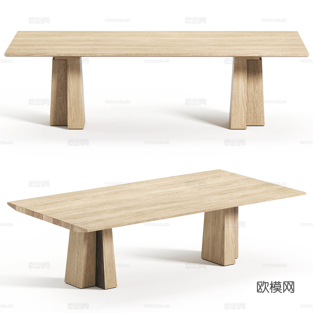 新中式原木长餐桌 实木茶桌3d模型