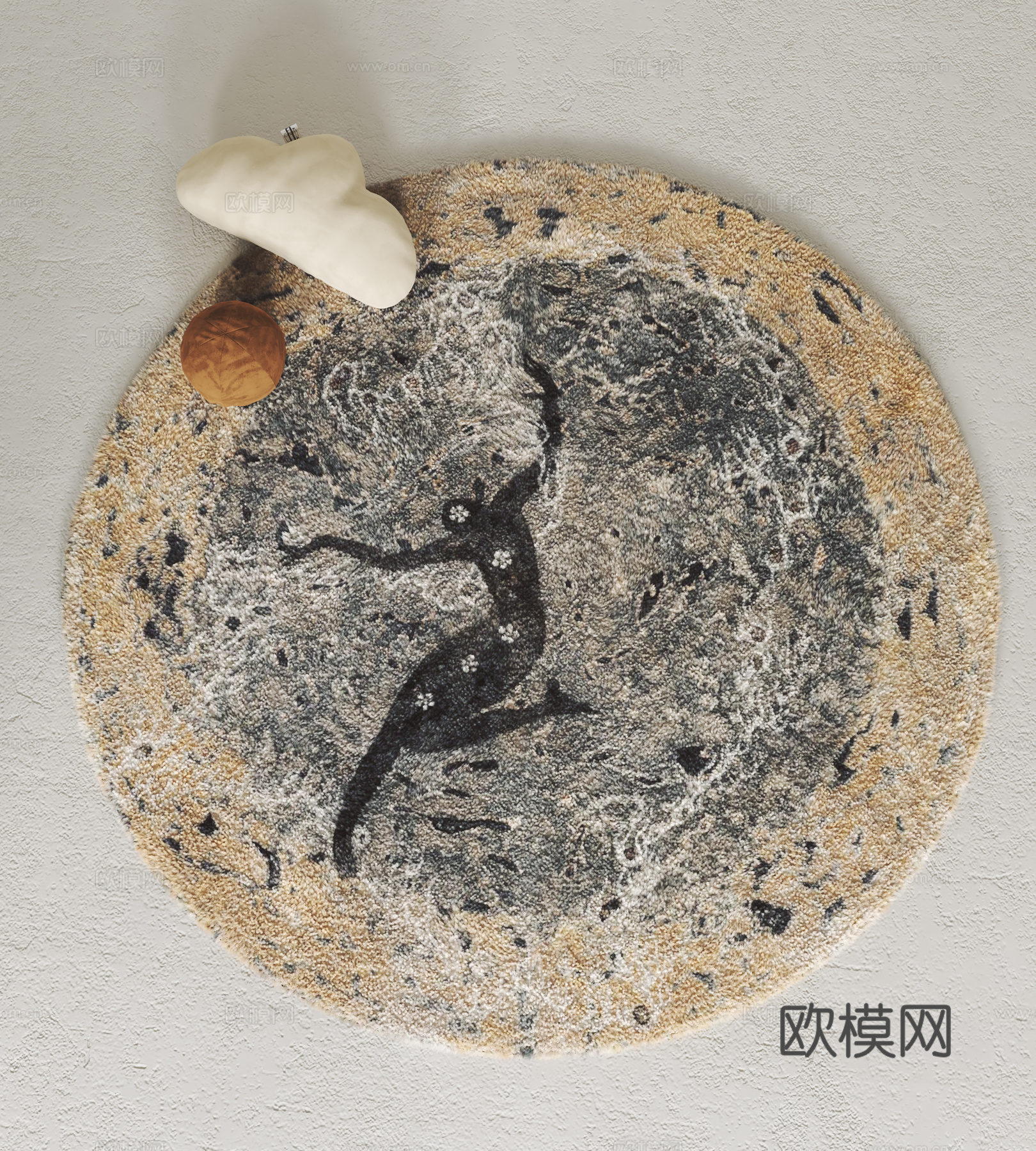 现代地毯 圆形地毯 毛绒地毯 抱枕3d模型