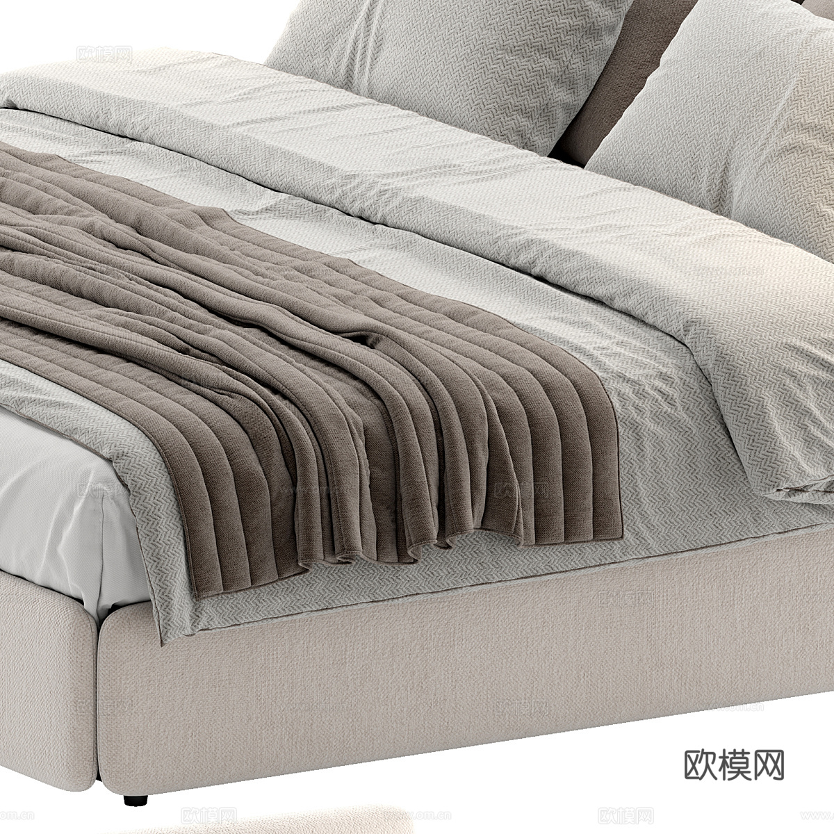 现代奶油风布艺双人床3d模型