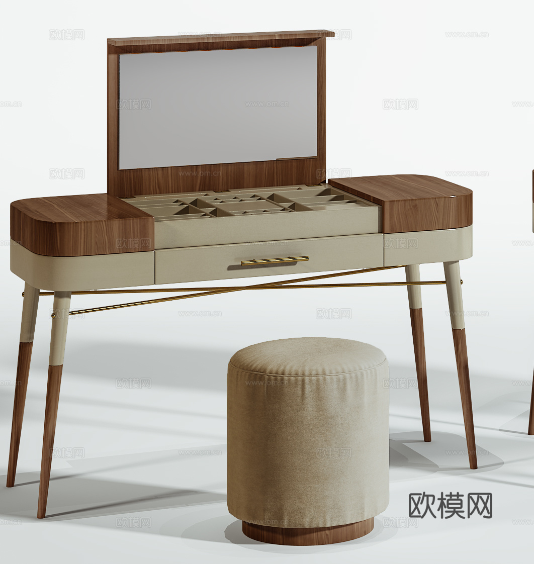 现代梳妆台 梳妆台凳子组合  小矮凳3d模型