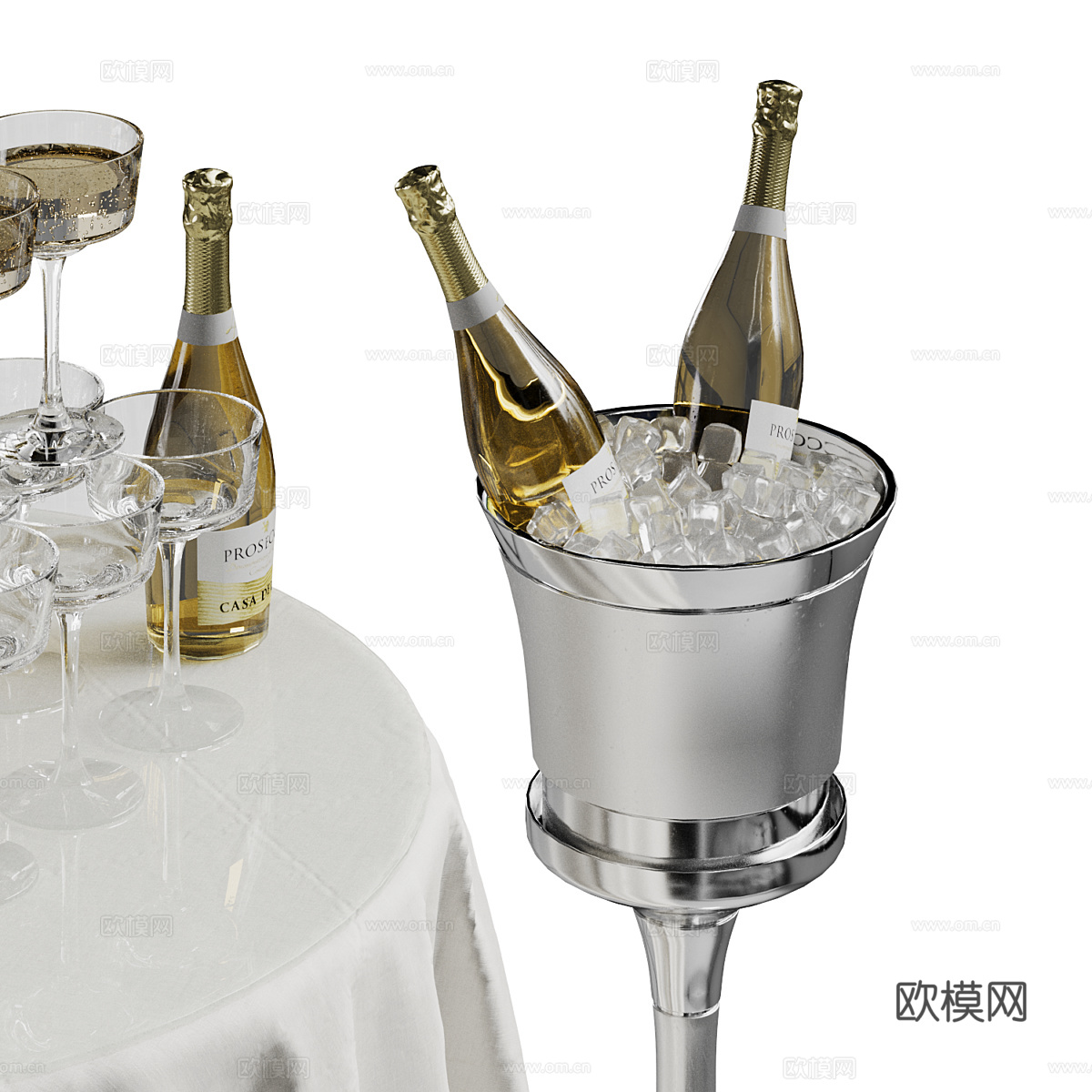 酒水 香槟 酒塔 桌布3d模型