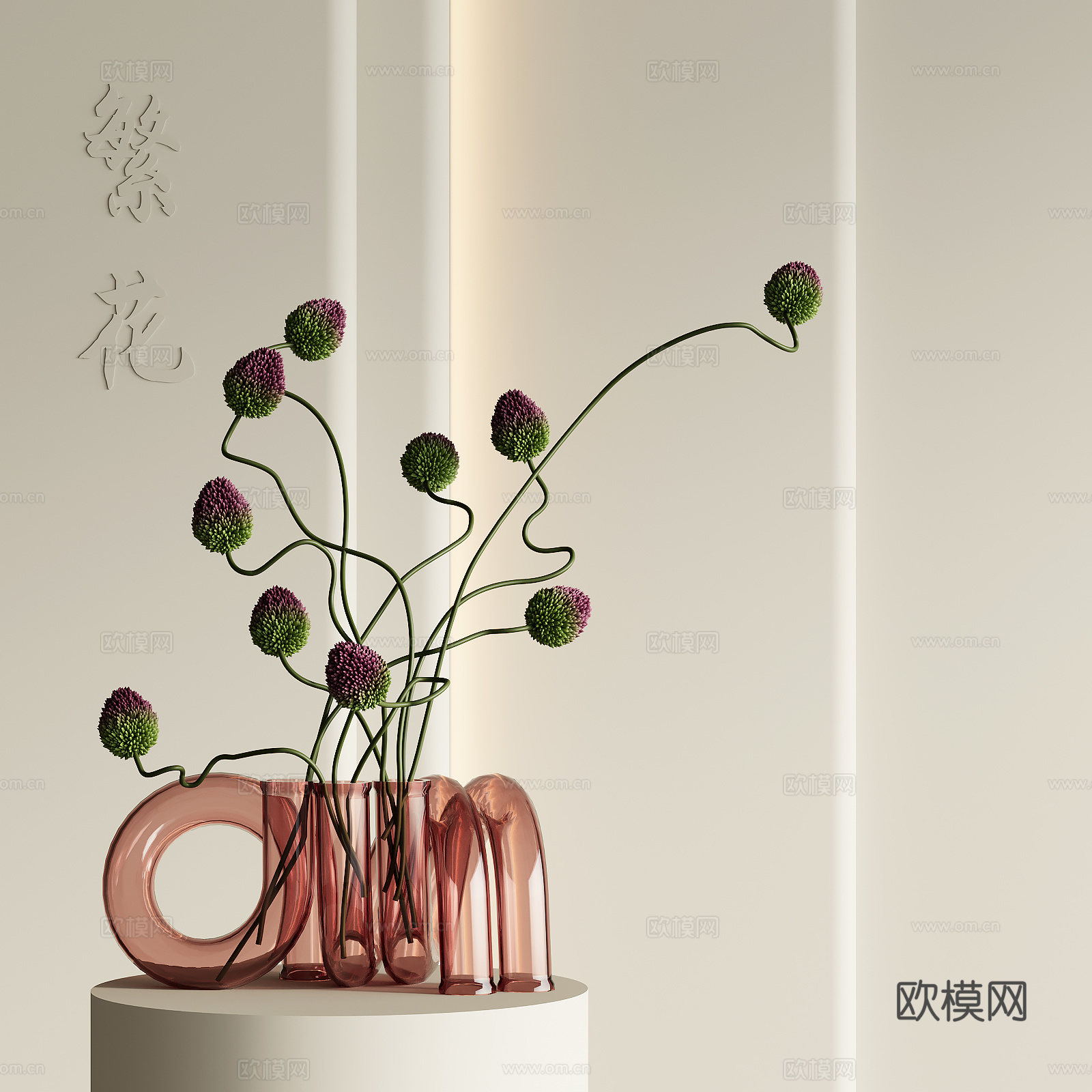 侘寂风花瓶花艺3d模型