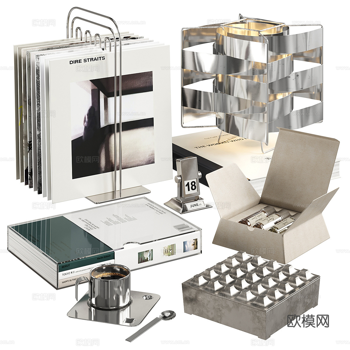 现代书籍饰品摆件组合3d模型