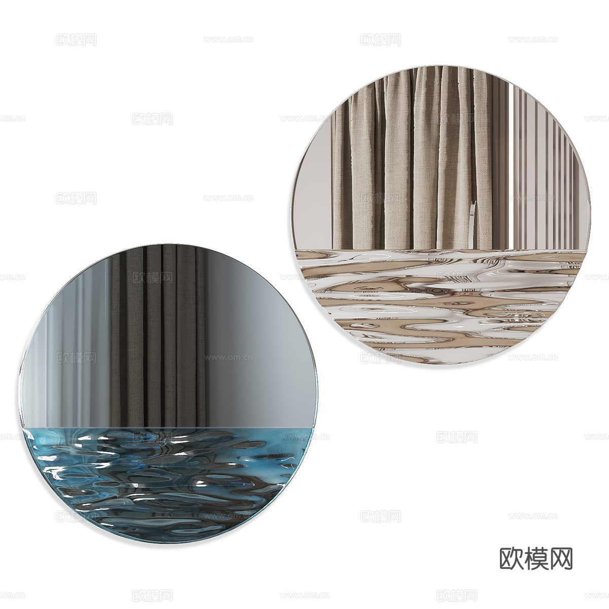 现代意式装饰圆镜3d模型