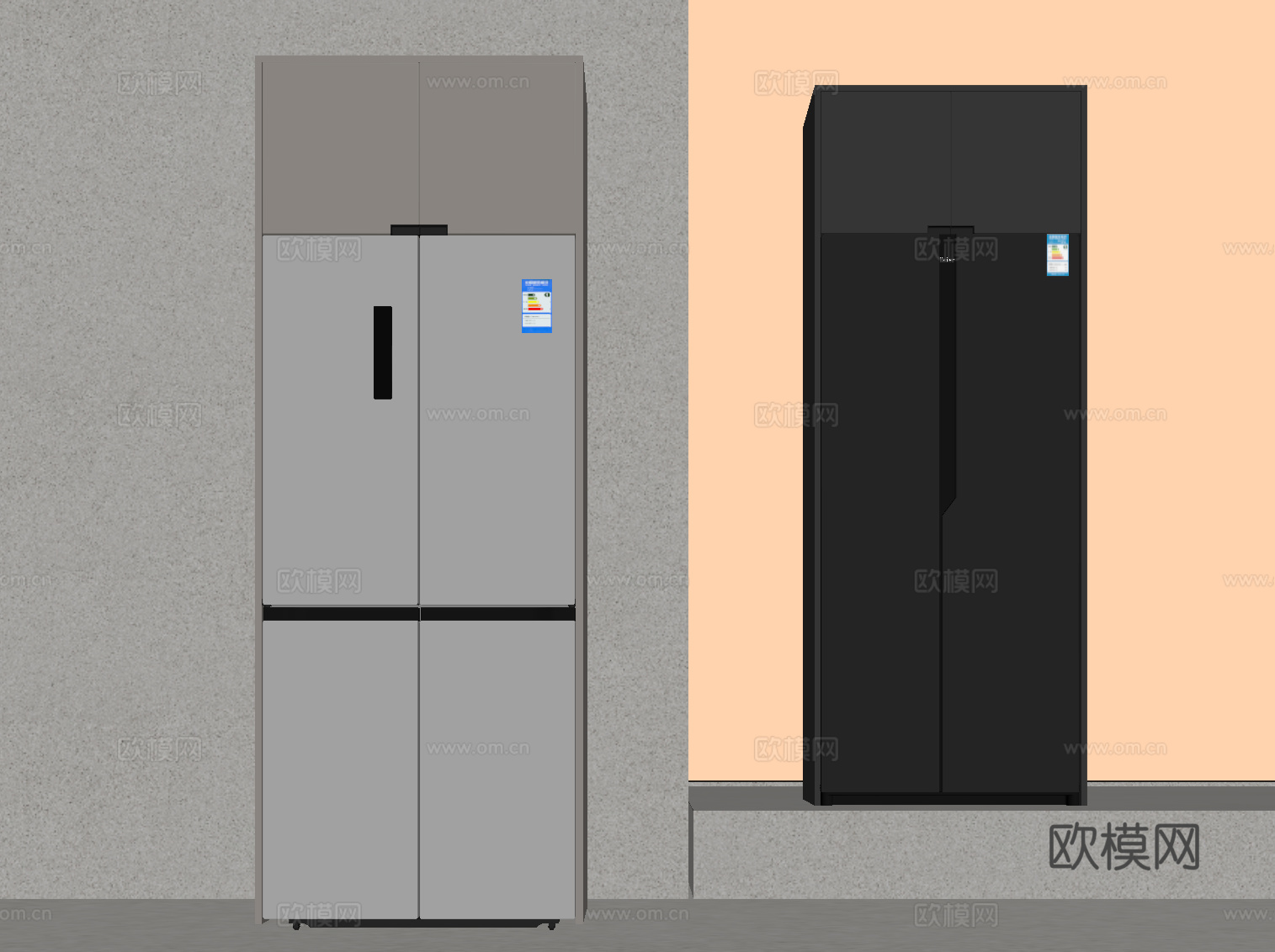 现代双开门冰箱su模型
