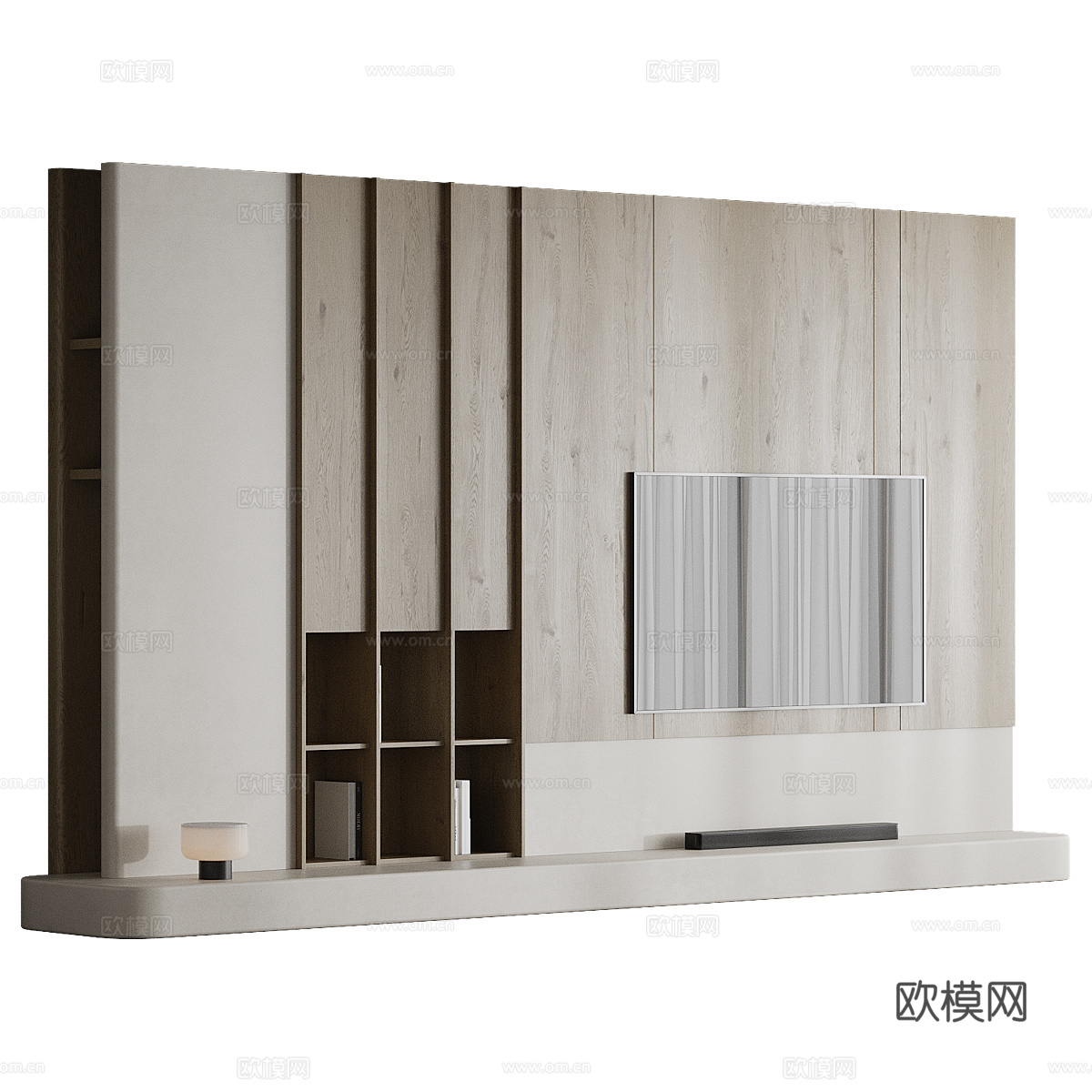 现代侘寂电视背景墙3d模型