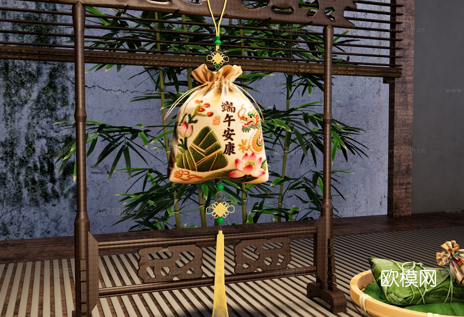 端午节香包香囊 非遗文化刺绣香囊 端午香囊挂件 传统民俗文化su模型