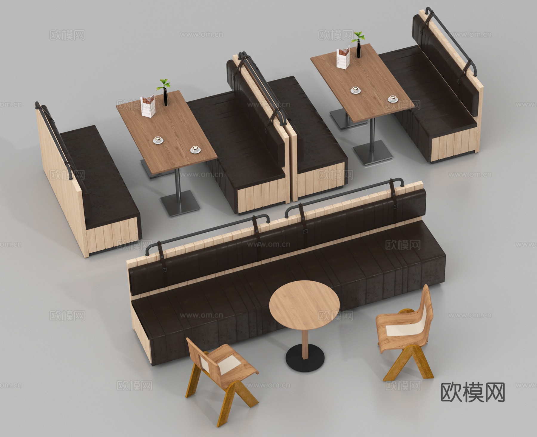 餐厅桌椅 卡座沙发 餐厅卡座3d模型