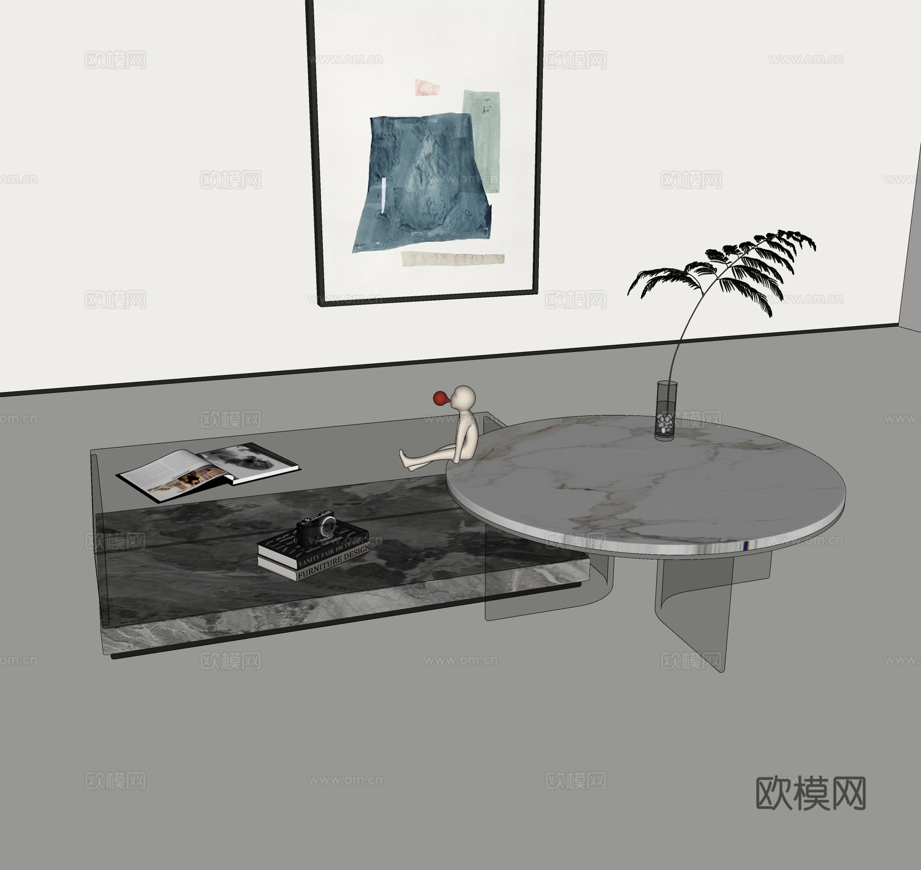 现代茶几组合 轻奢茶几组合 圆形形茶几 方形茶几 玻璃茶几组su模型
