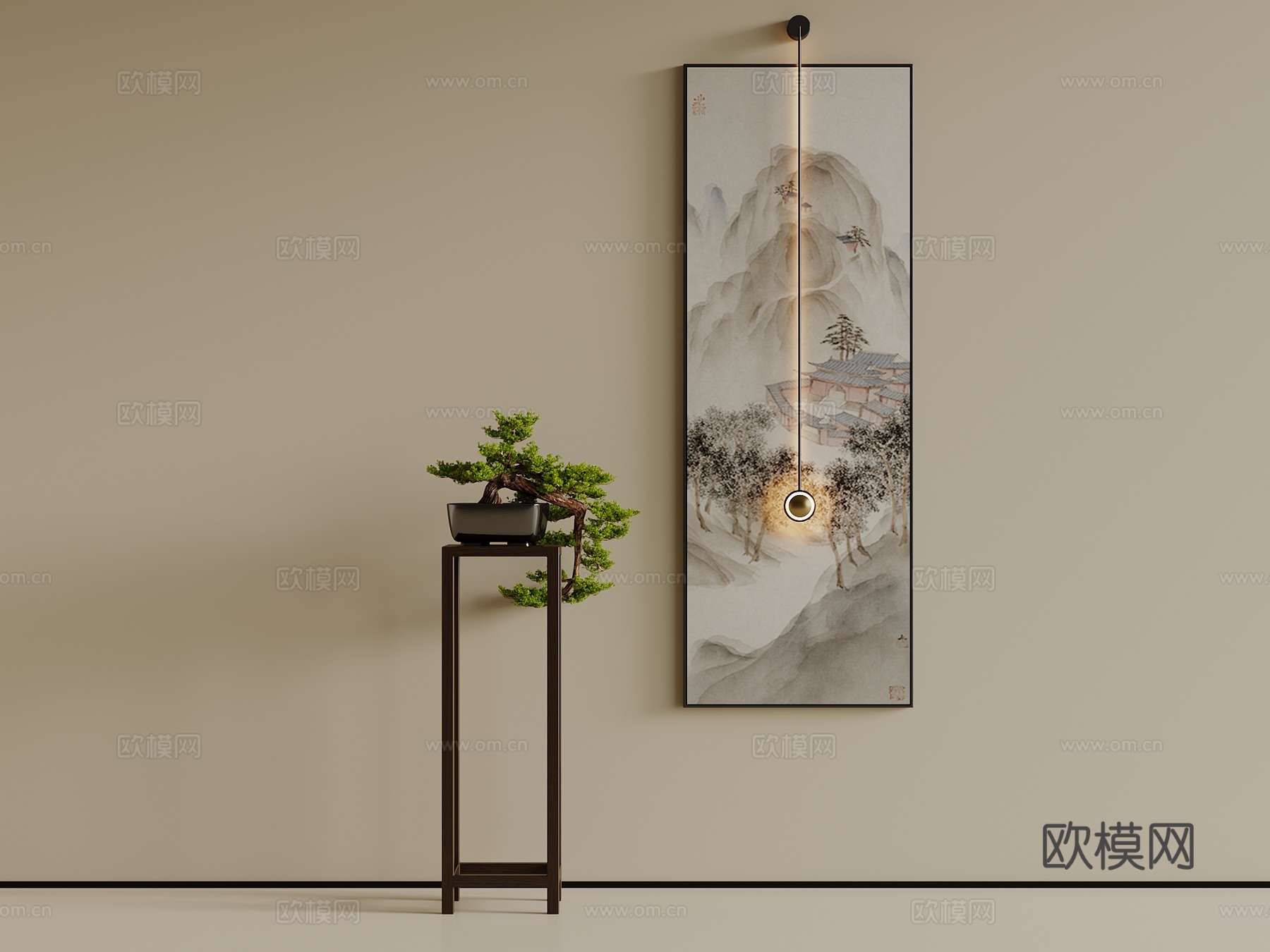 新中式装饰画 装饰画花架3d模型