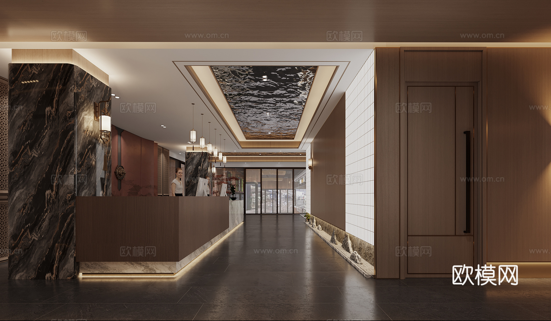 新中式酒店大厅3d模型