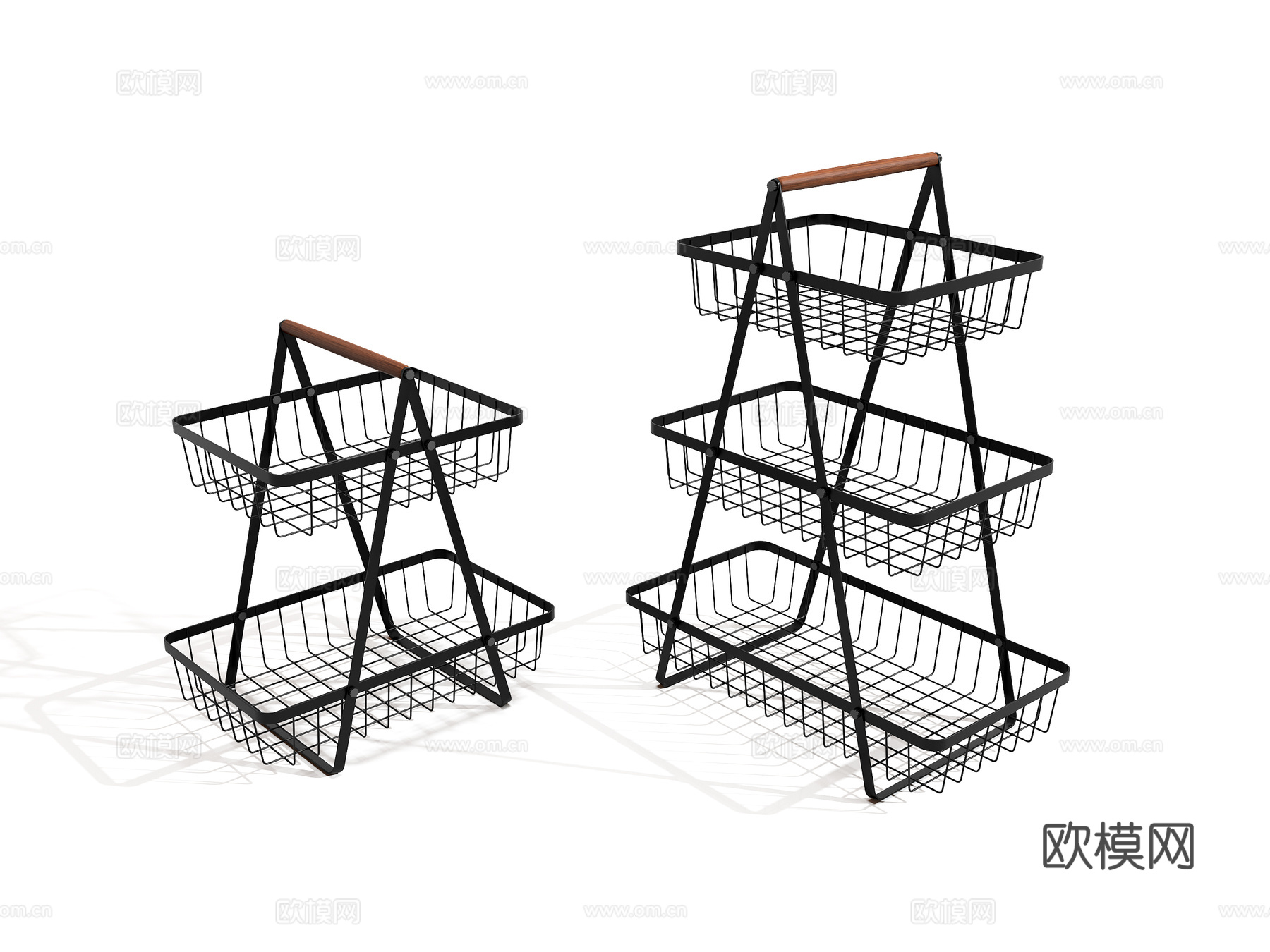 现代木柄手提铁艺篮 手提篮 手提铁艺篮 篮子 铁艺篮 收纳篮3d模型