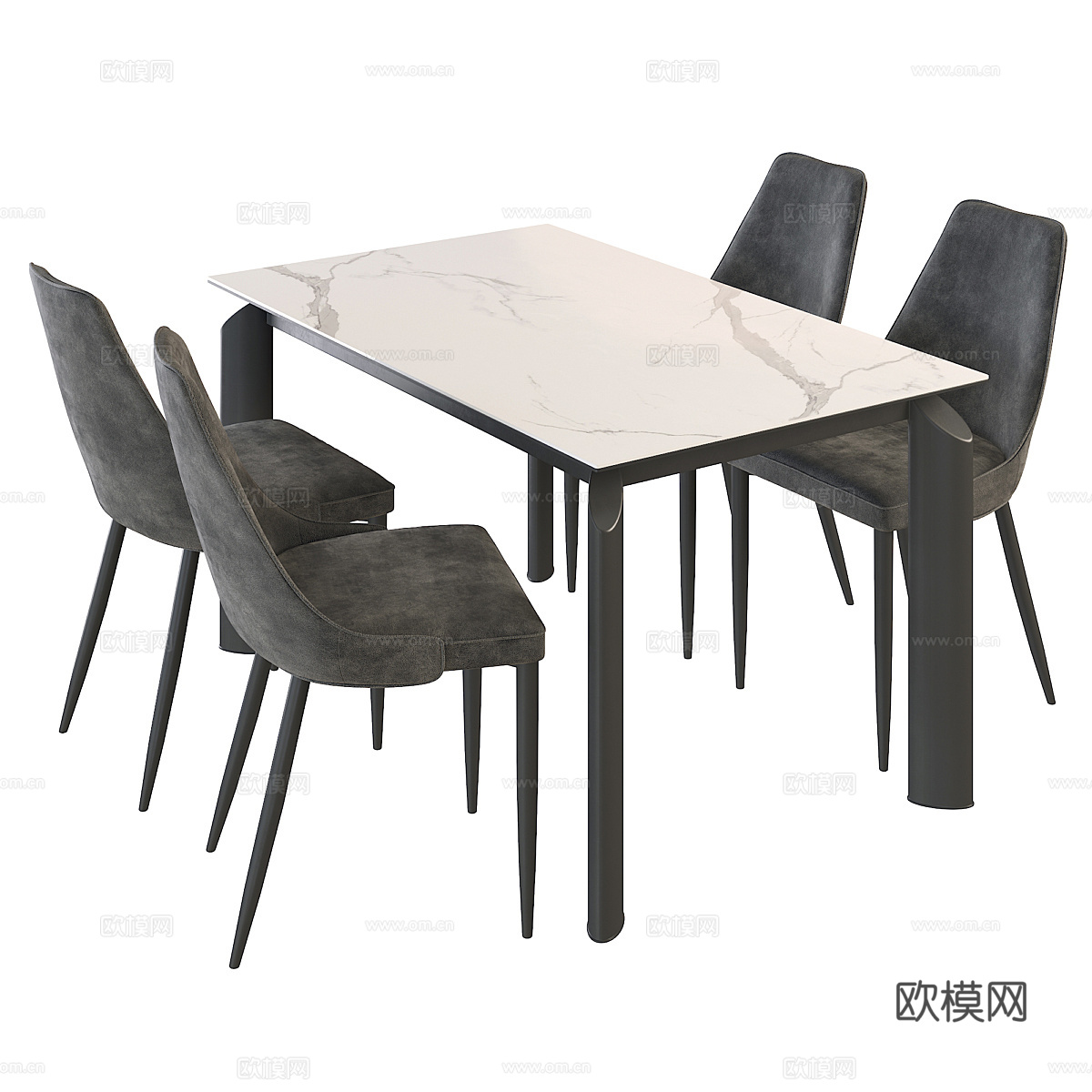 现代意式极简餐桌椅组合3d模型