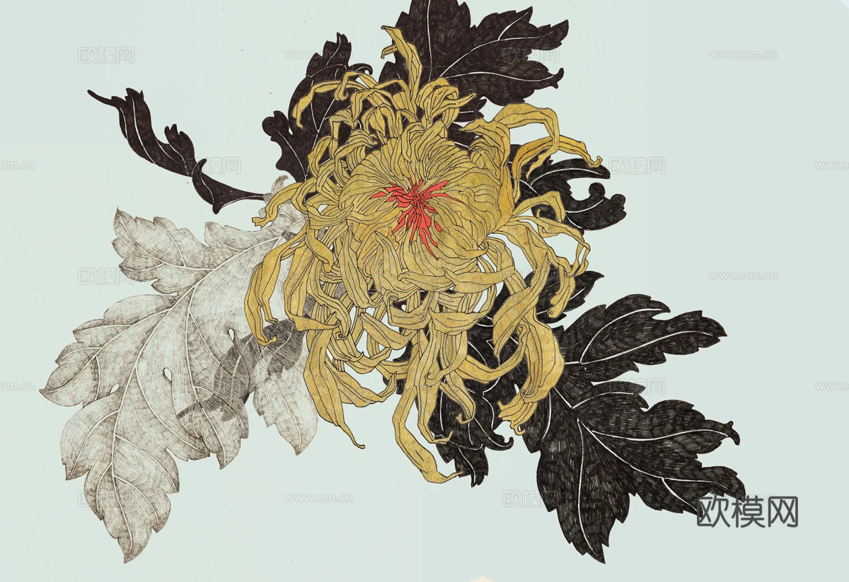 中式画  水墨画   菊花   现代简约