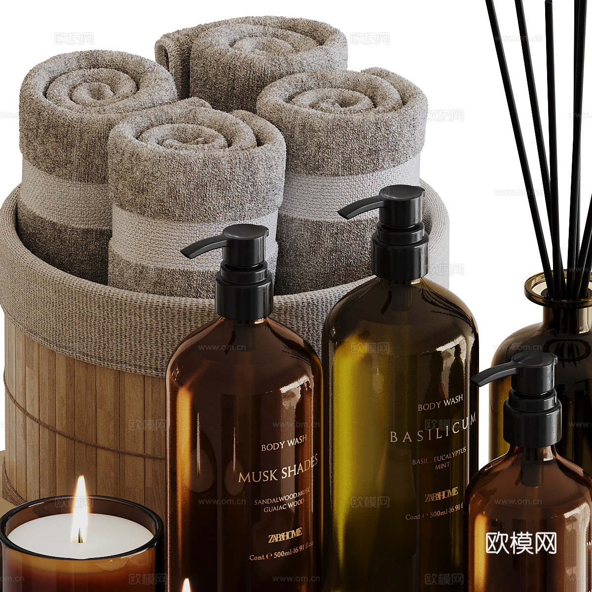 新中式卫浴洗护用品套装3d模型