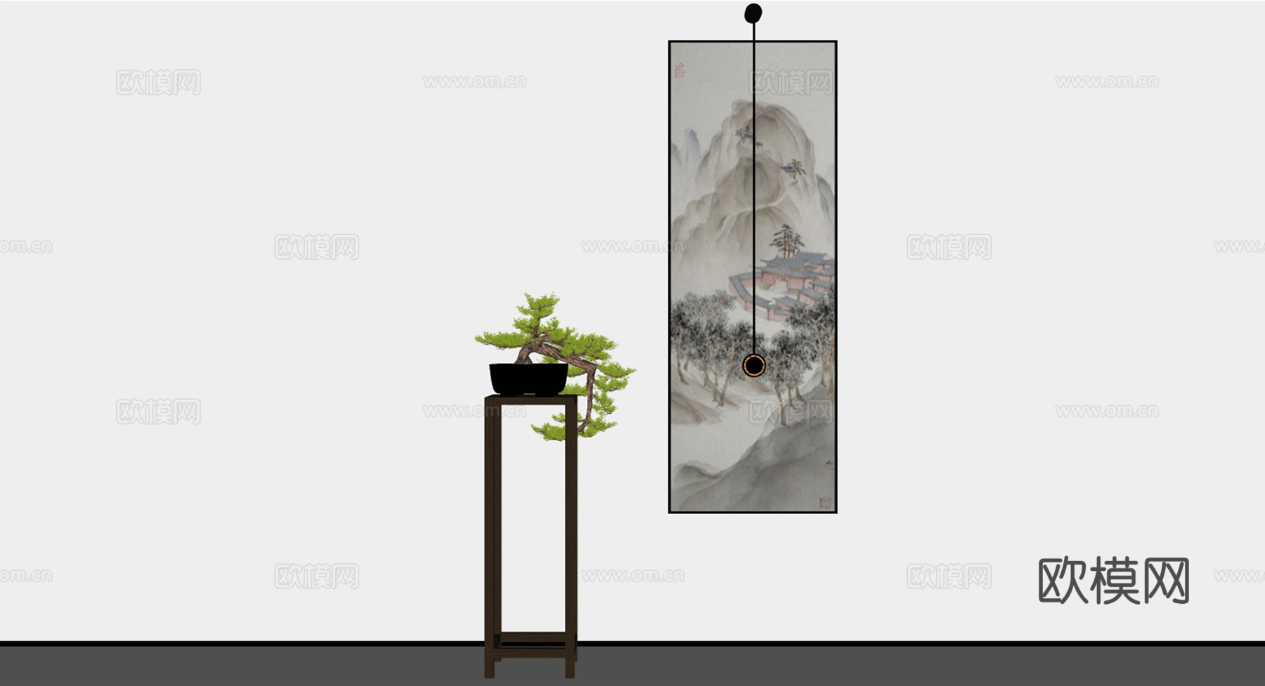 新中式装饰画 花架su模型