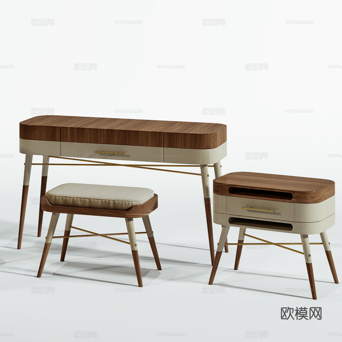 现代梳妆台 梳妆台凳子组合  小矮凳3d模型