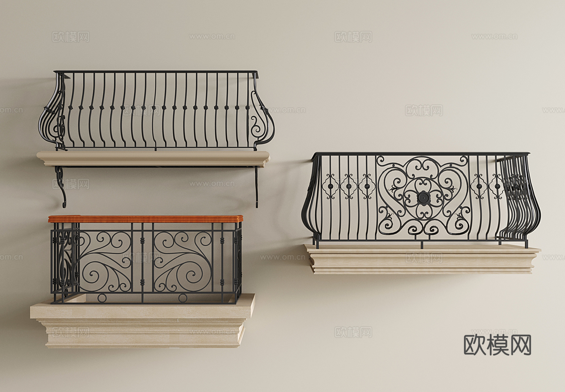 欧式古典铁艺栏杆 围栏 雕花护栏 栏杆3d模型