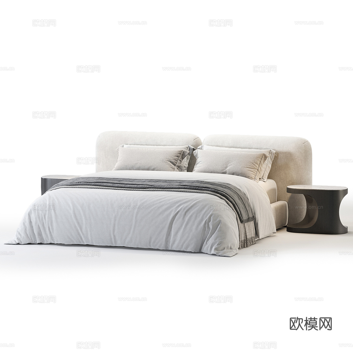 现代侘寂布艺双人床3d模型