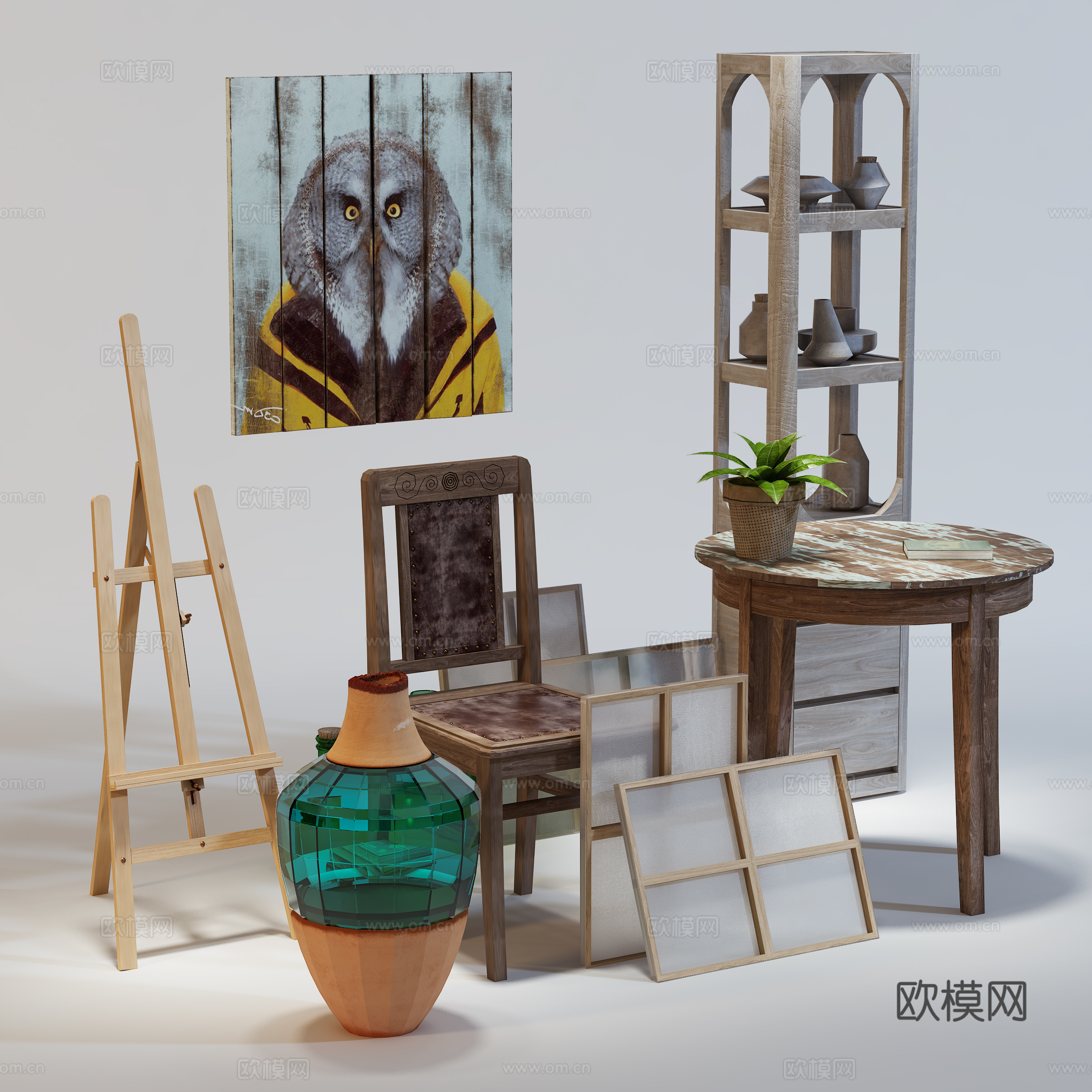 现代装饰品 椅子挂画桌子组合 饰品摆件3d模型