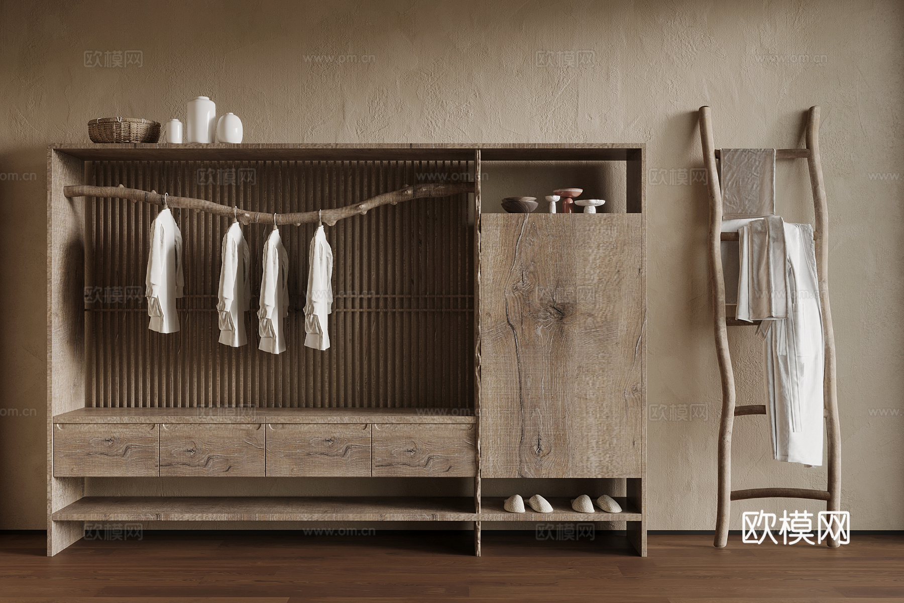 侘寂风衣柜3d模型下载