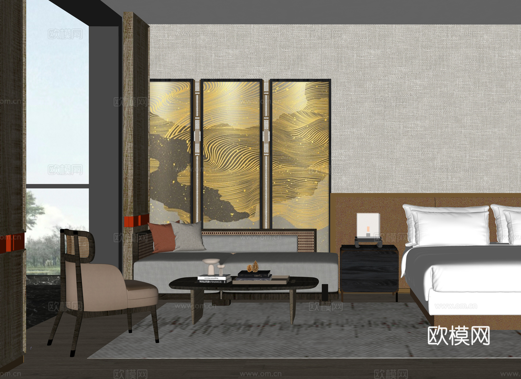 CCD现代轻奢酒店客房su模型