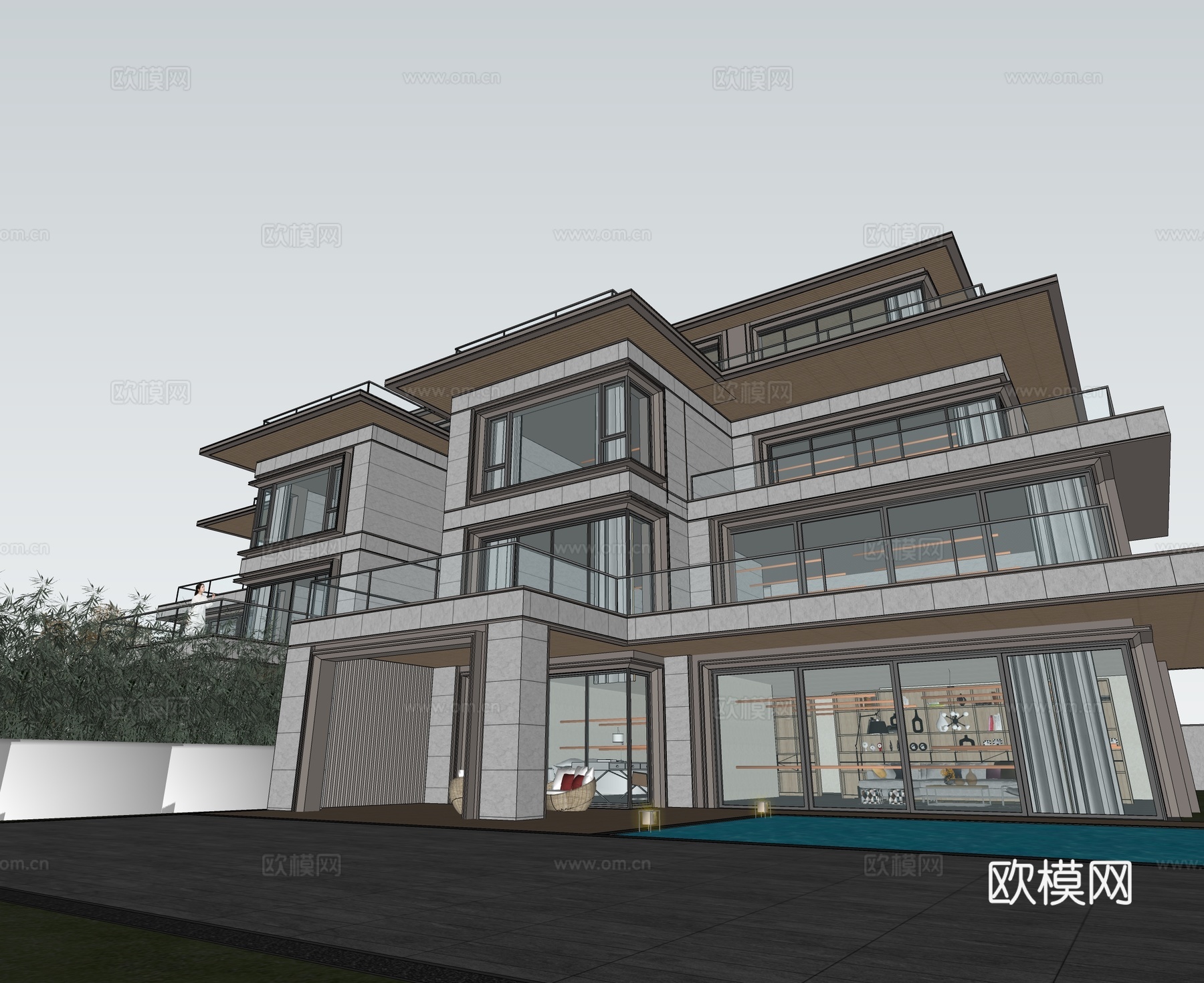 新中式别墅 双拼别墅 自建房 多层别墅su模型