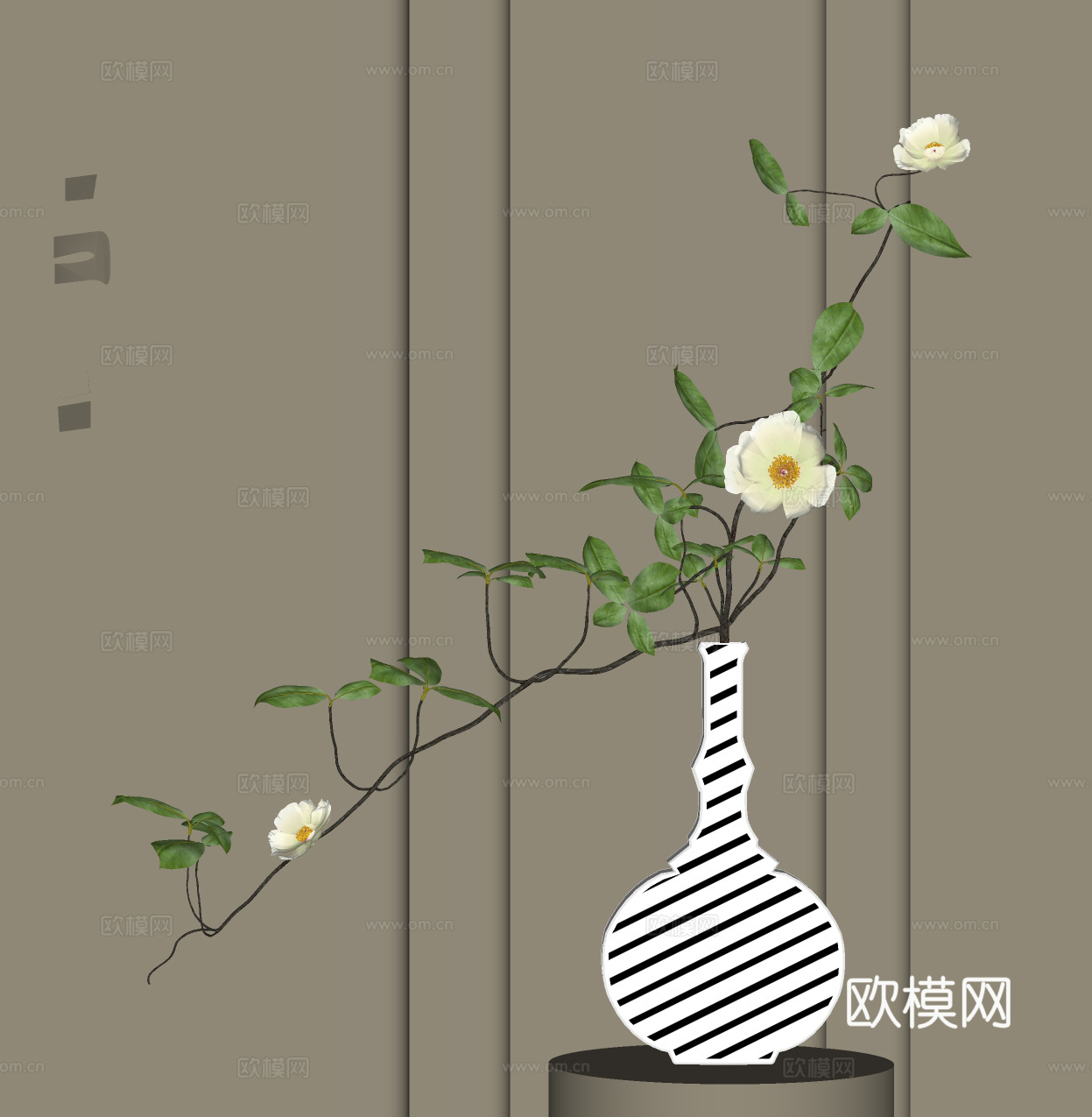 侘寂风花瓶花艺su模型