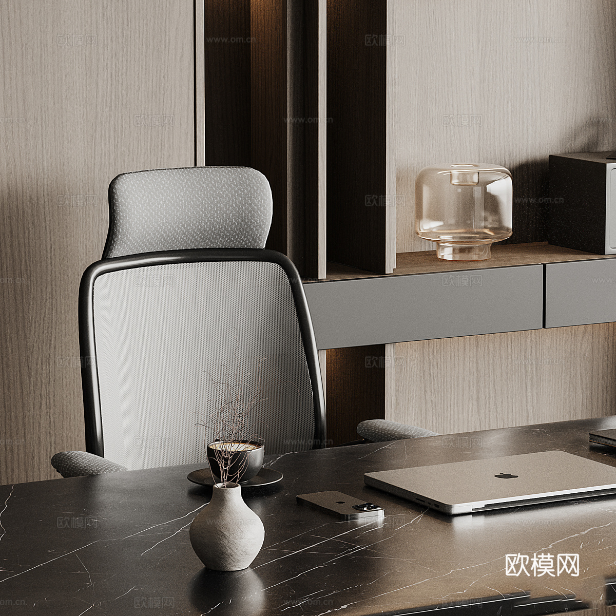 现代意式轻奢装饰书柜 书桌椅3d模型