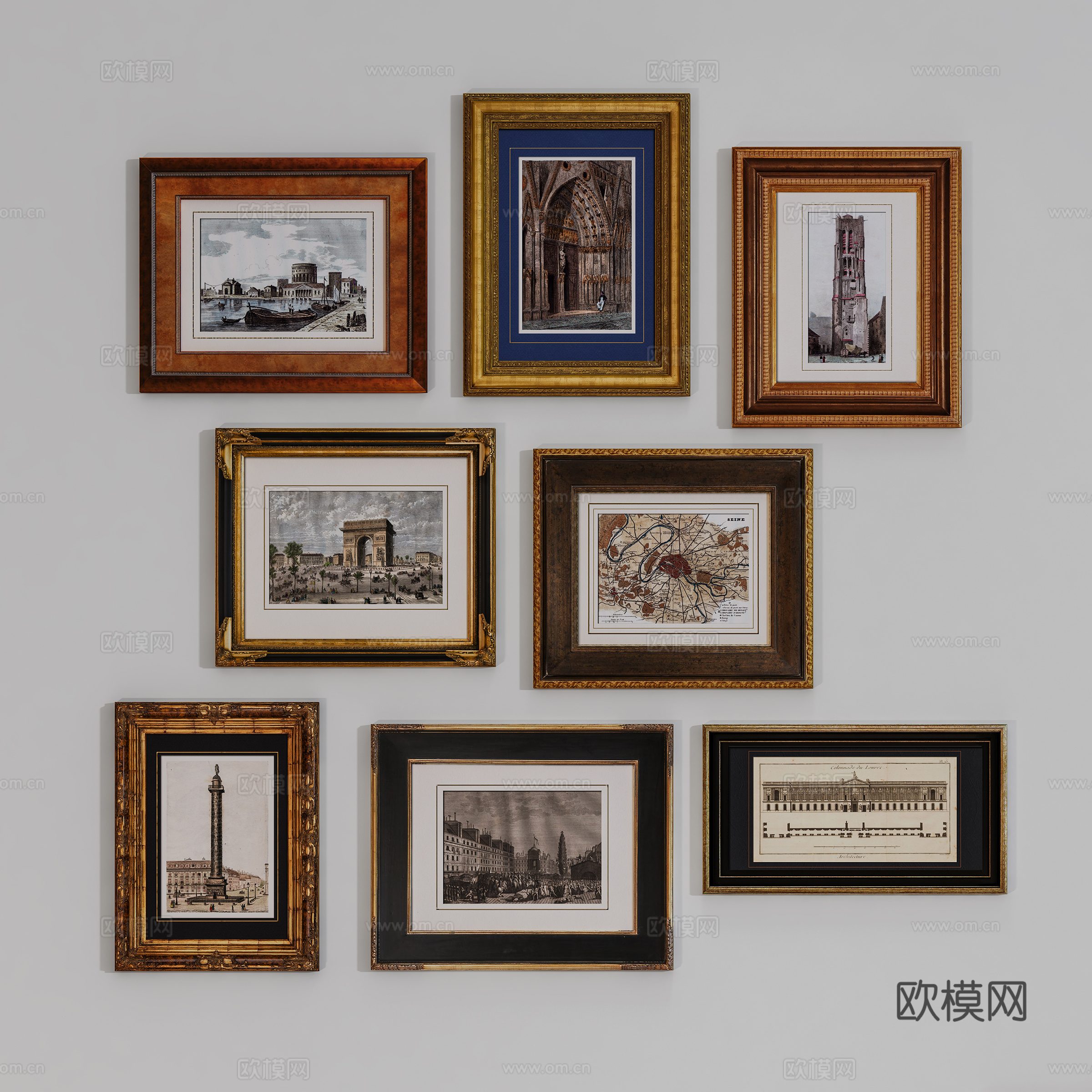 欧式挂画组合  墙面挂画 装饰画3d模型