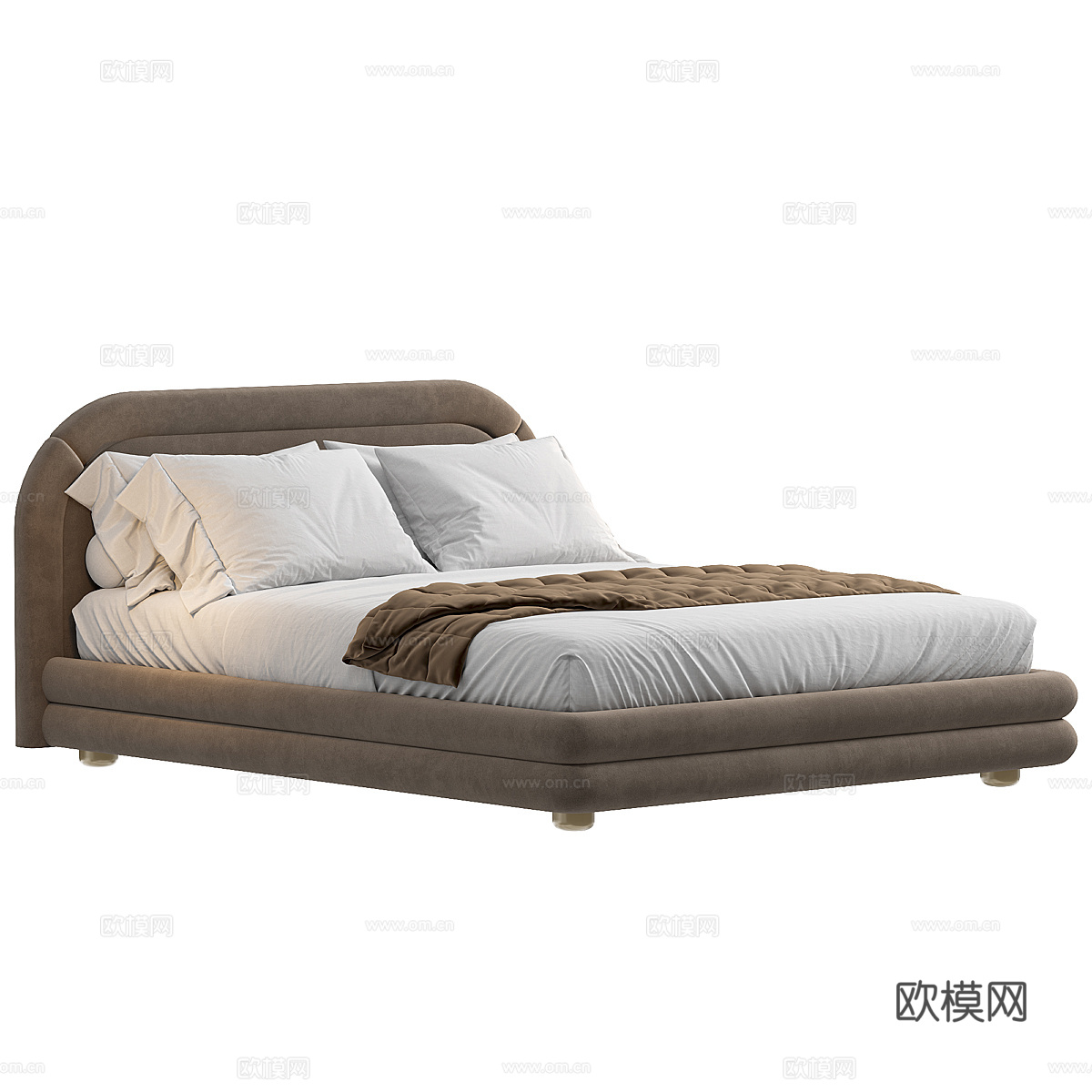 现代奶油风布艺双人床3d模型
