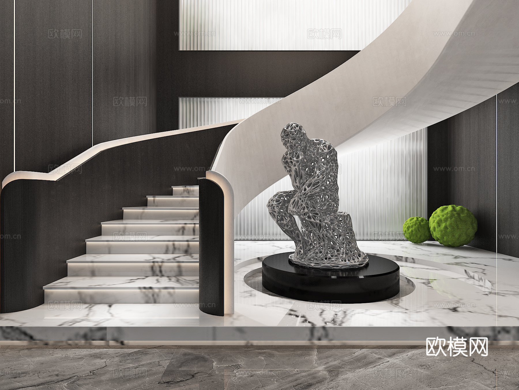 楼梯间 扶手美陈 装置雕塑 造景3d模型
