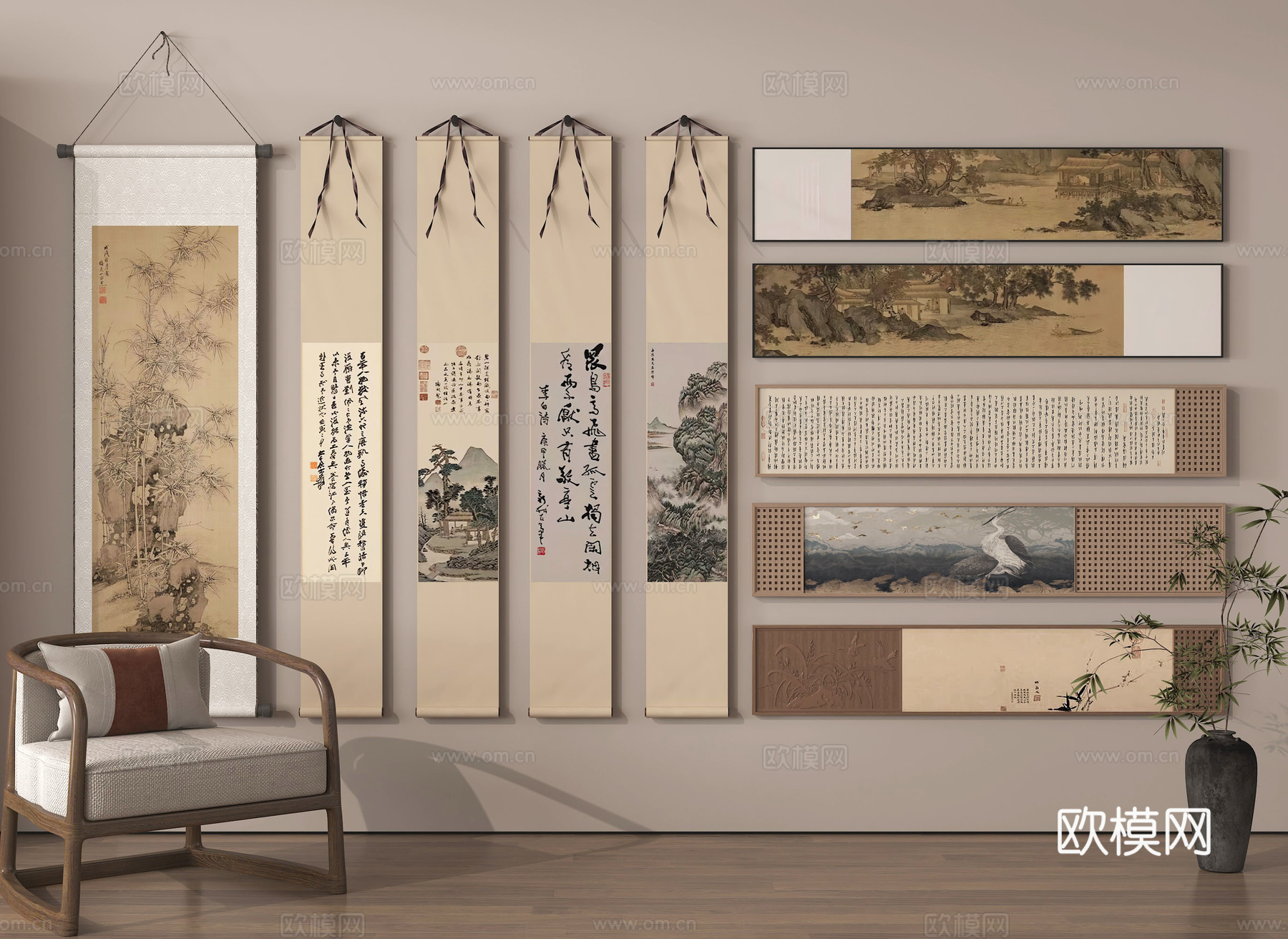 字画 挂画 水墨画 卷轴画 书法字画3d模型