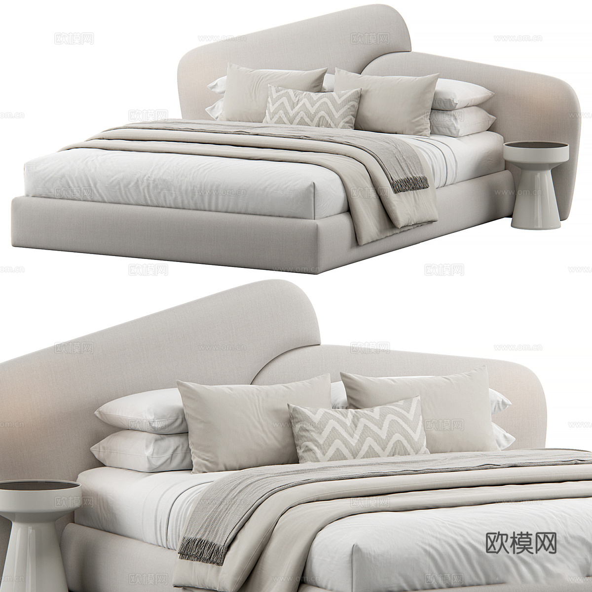 现代奶油风布艺双人床3d模型