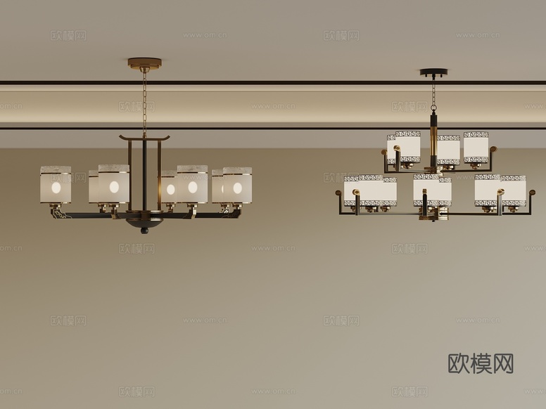 新中式客廳吊燈 多頭吊燈 金屬吊燈3d模型下載