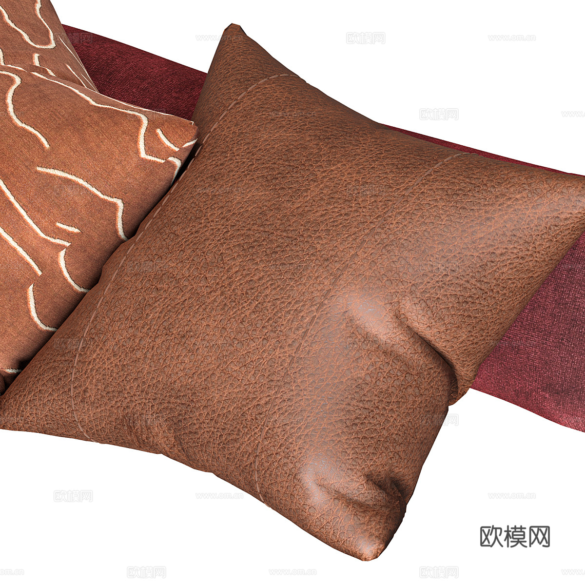 新中式轻奢布艺抱枕 皮革抱枕3d模型