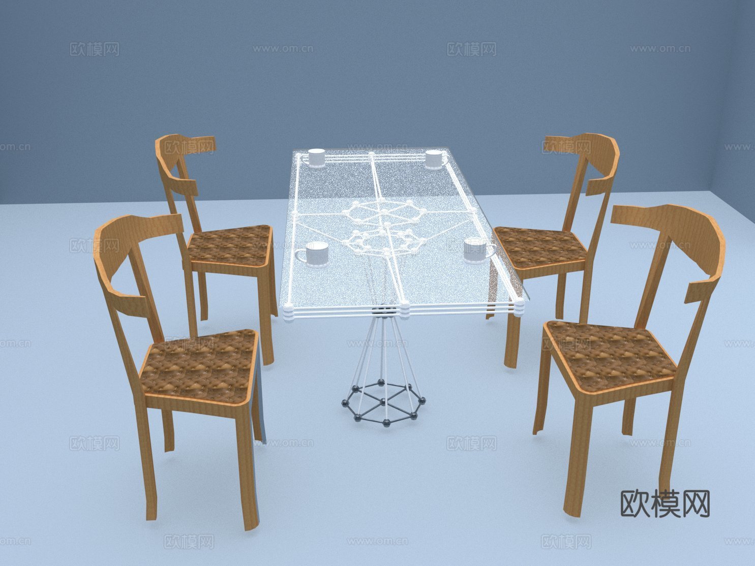 玻璃桌面茶桌su模型下载（渲染图1）