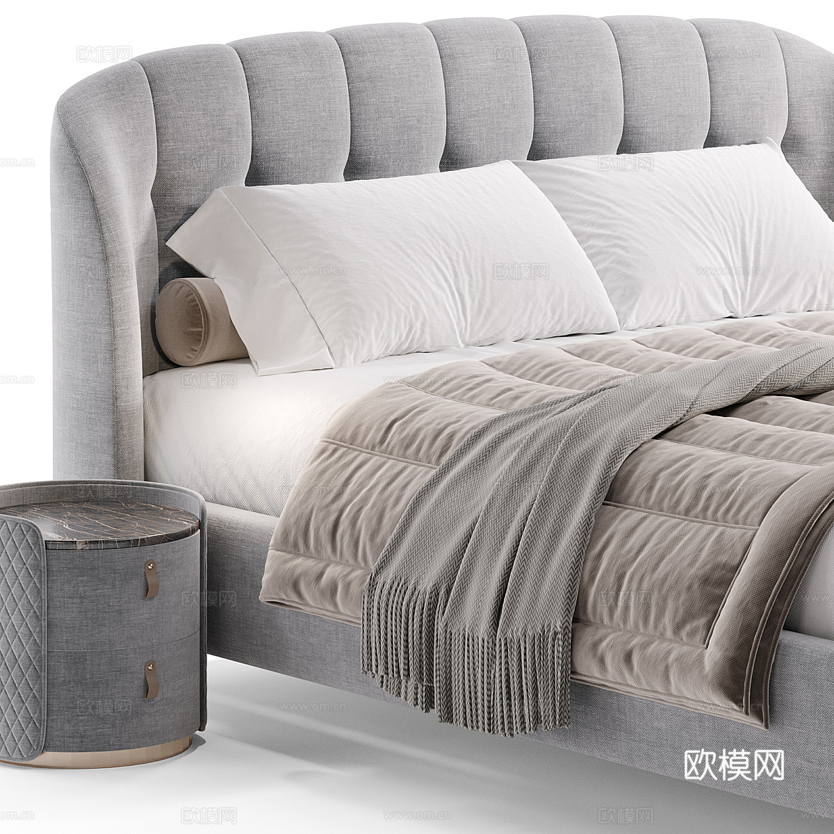 现代奶油风布艺双人床3d模型