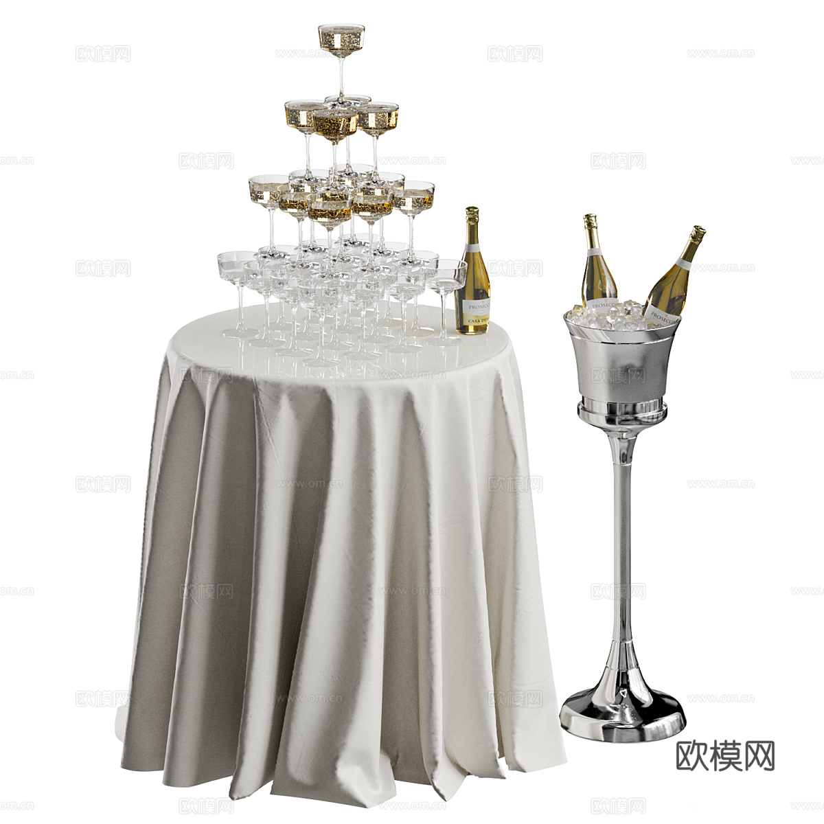 酒水 香槟 酒塔 桌布3d模型