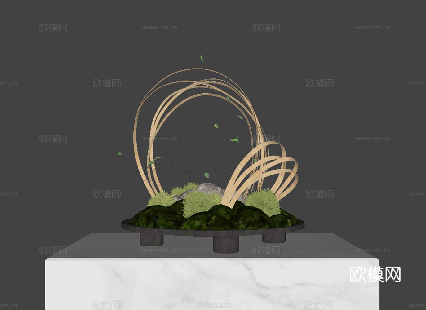 苔藓盆景 苔藓花艺装饰摆件 现代绿植摆件 植物盆景su模型