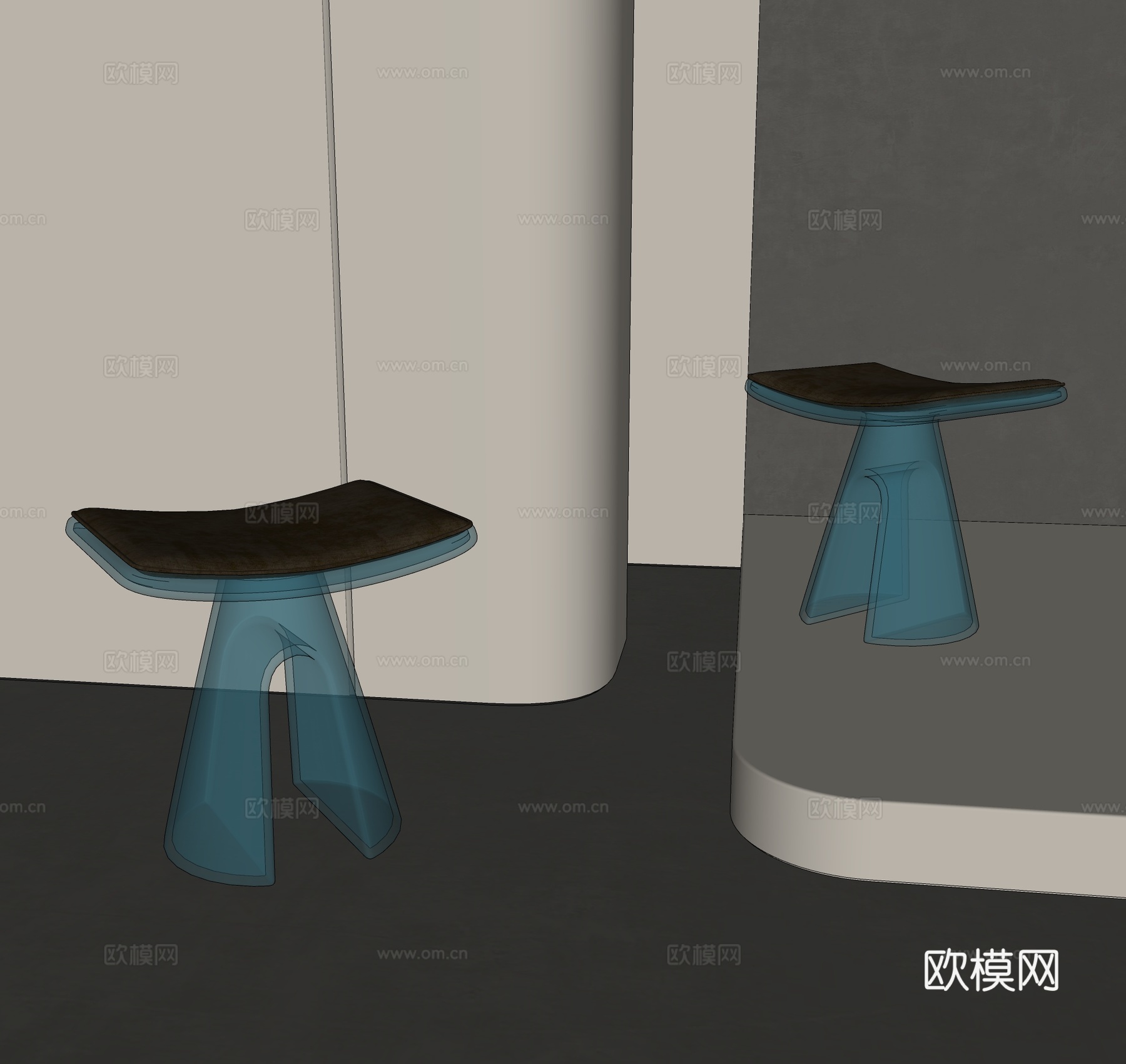 现代亚克力凳子 简约透明梳妆凳 极简换鞋凳 矮凳子su模型