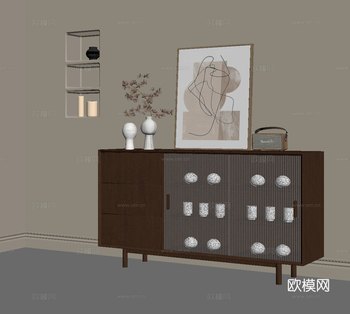 中古风餐边柜 矮柜su模型