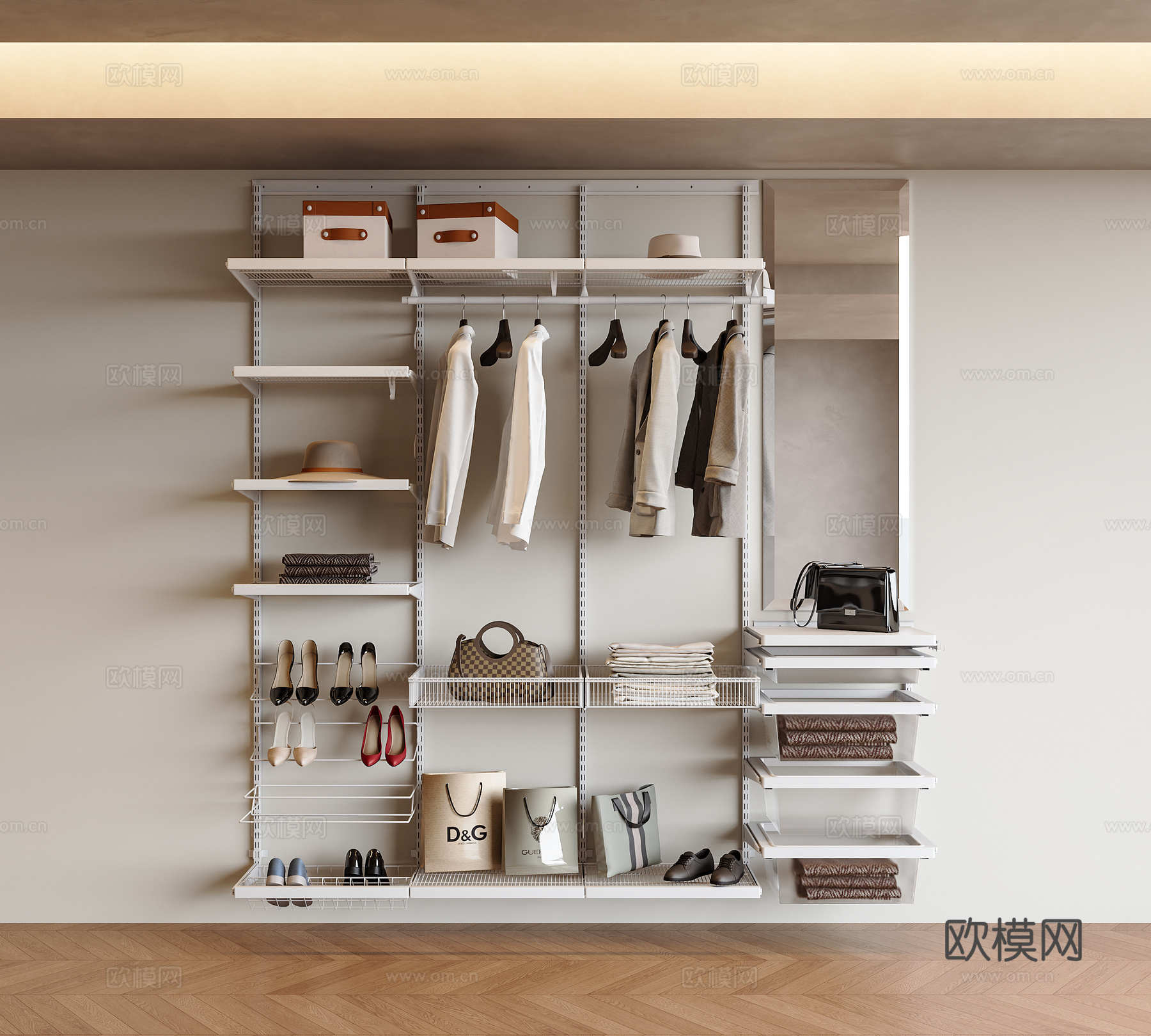 现代衣柜 金属衣柜 金属衣架 开放式衣柜 衣服 衣帽间金属衣3d模型