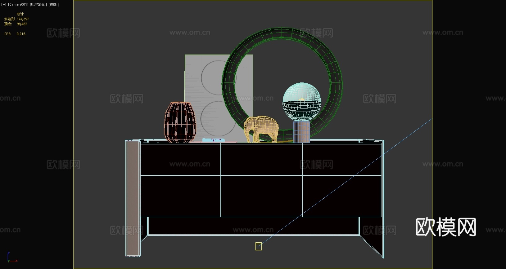 现代玄关柜餐边柜电视柜现代摆件大象雕塑挂画台灯3d模型